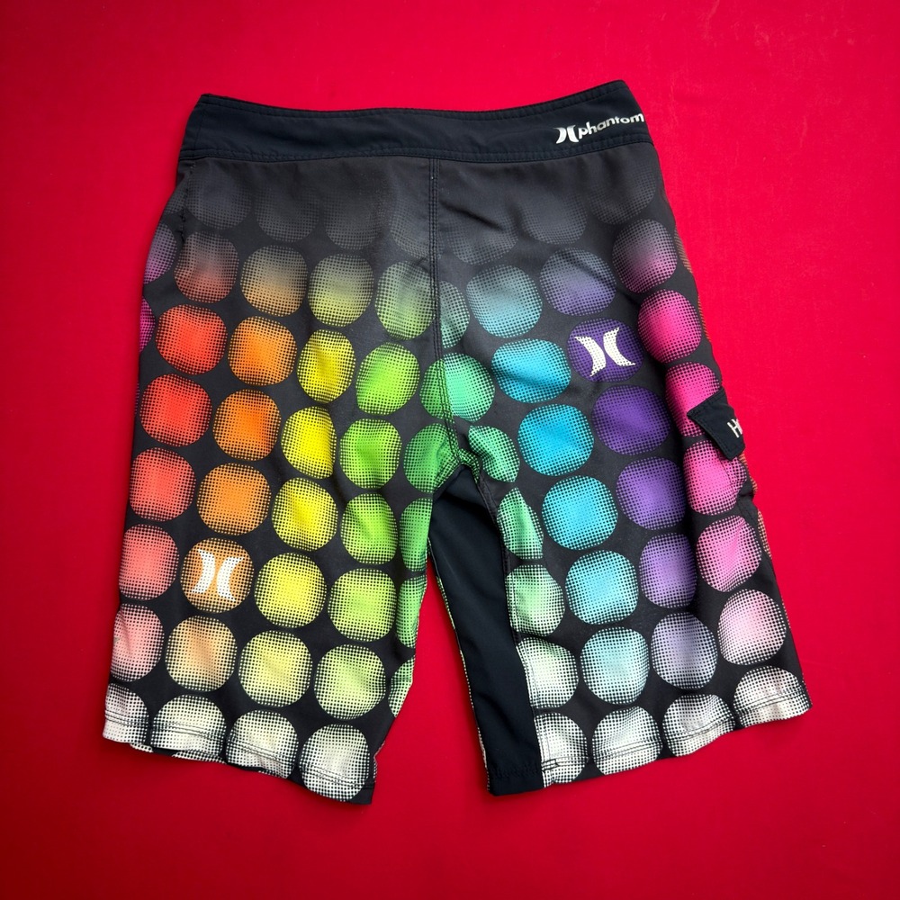 Hurley Phantom Board Shorts Mens 31 Rainbow Polka Dot Black Swim Trunks Cargo